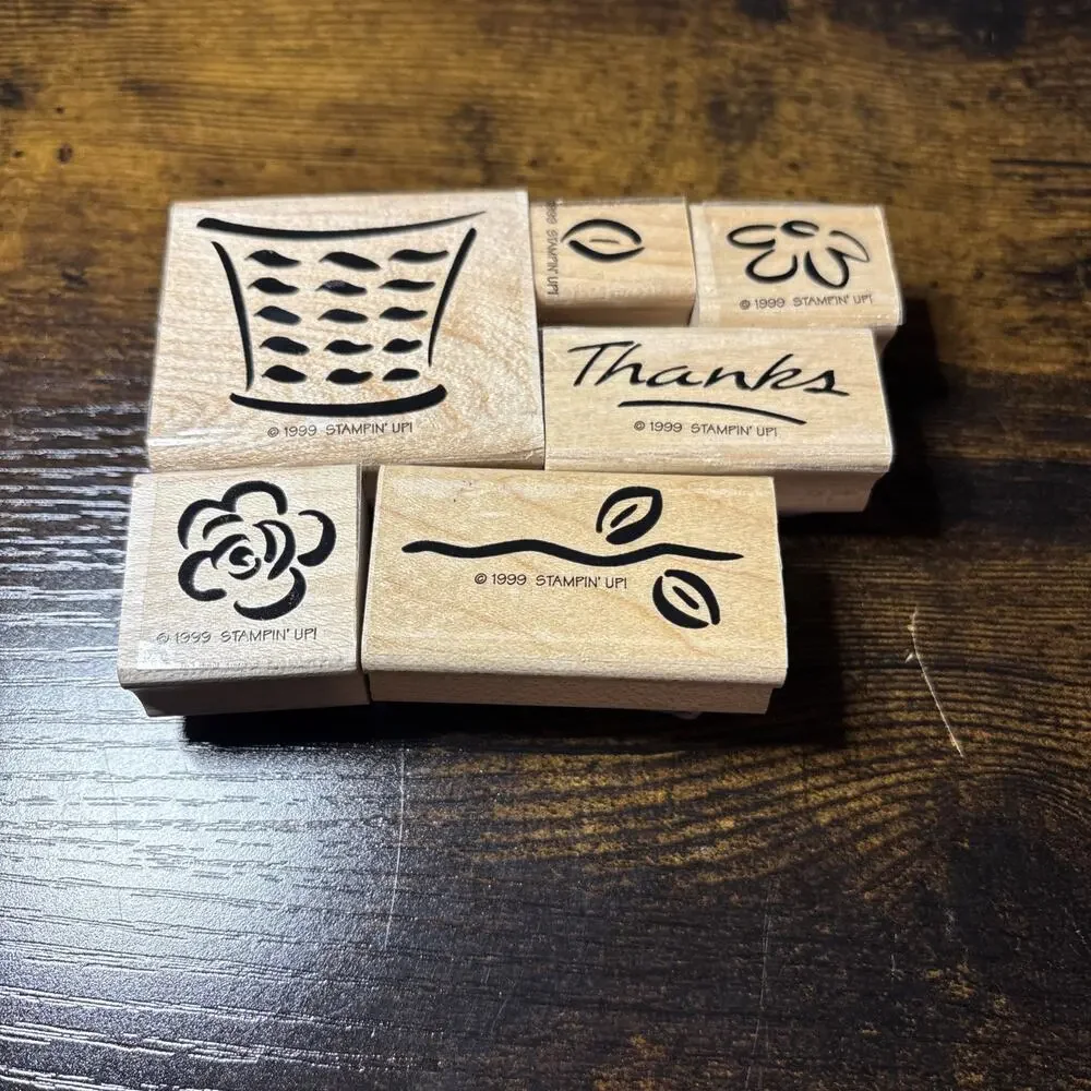 1999 Stampin-Up Rubber Stamp Kit, Two Step Basket of Blossoms, 6 Stamps